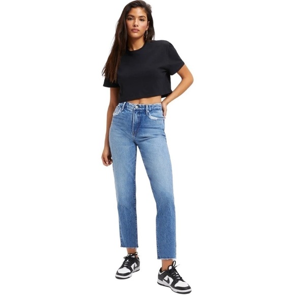 Good American Good Vintage Fray Jeans Straight Leg Medium Wash NWT - Picture 1 of 15